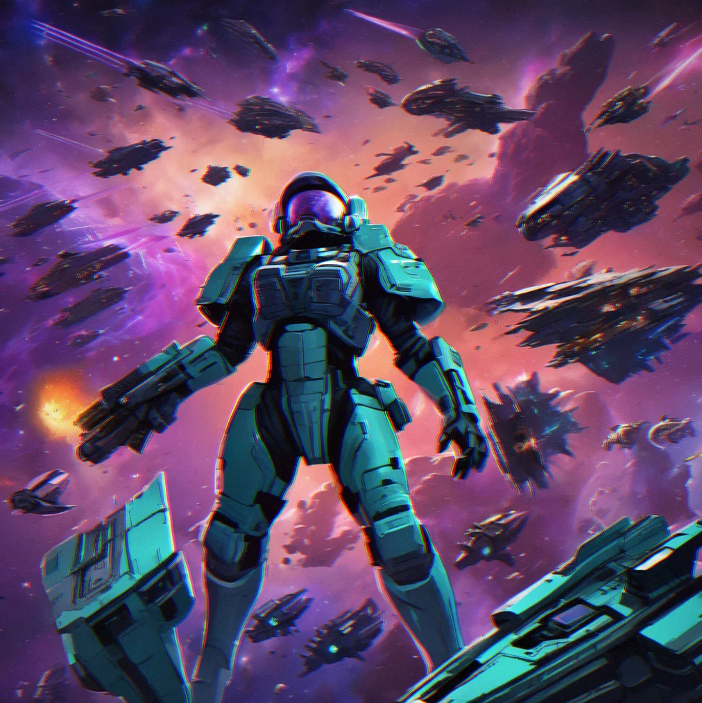 A Void Syndicate commander surrounded by corrupted warships as the galaxy tears itself apart
