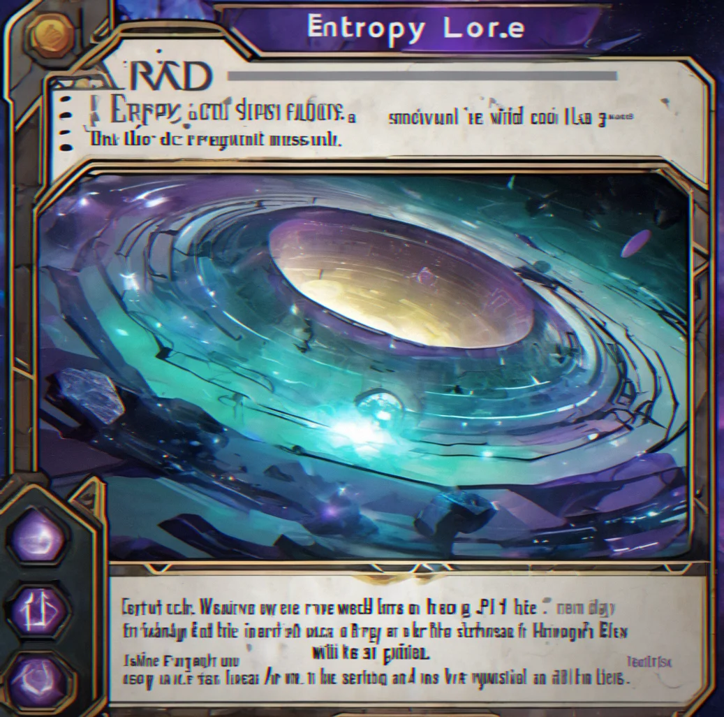 Close-up of an Entropy Echo card showing corrupted void energy spiraling around a shattered artifact with lore text explaining entropy harvesting